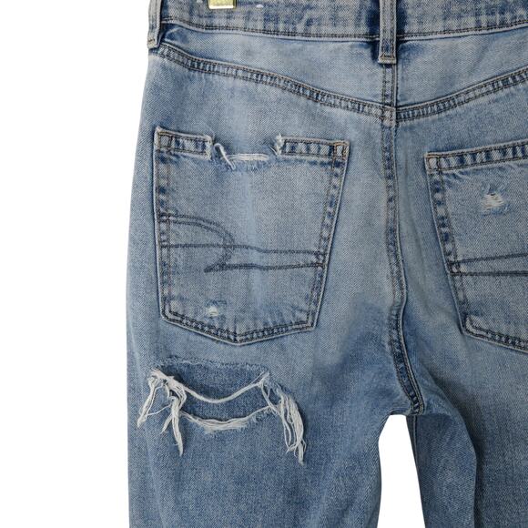 American Eagle Mom Straight Jeans Ripped High Rise Mom Jeans Size 4 Medium Wash - Picture 4 of 7